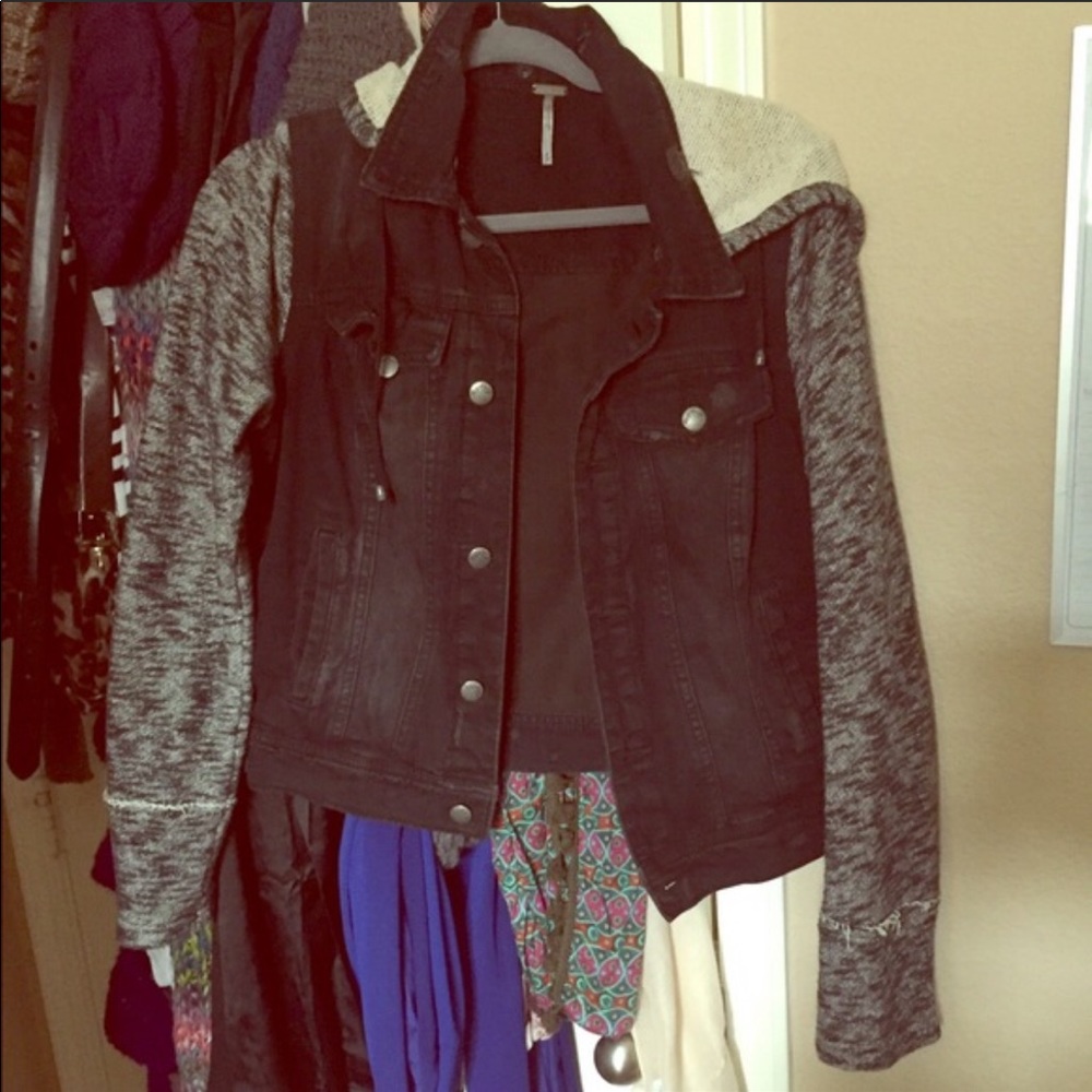 Free People Knit Hooded Denim Jacket